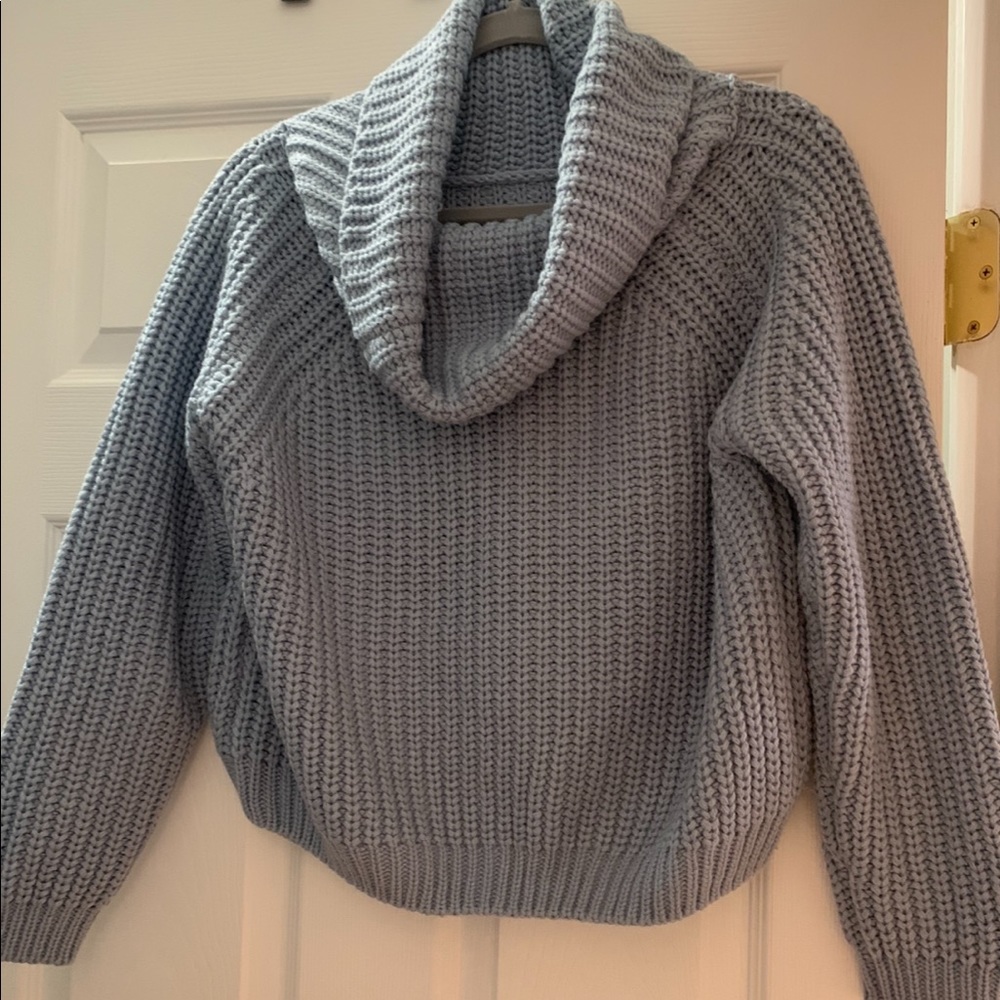 Pale blue cowl neck cropped sweater